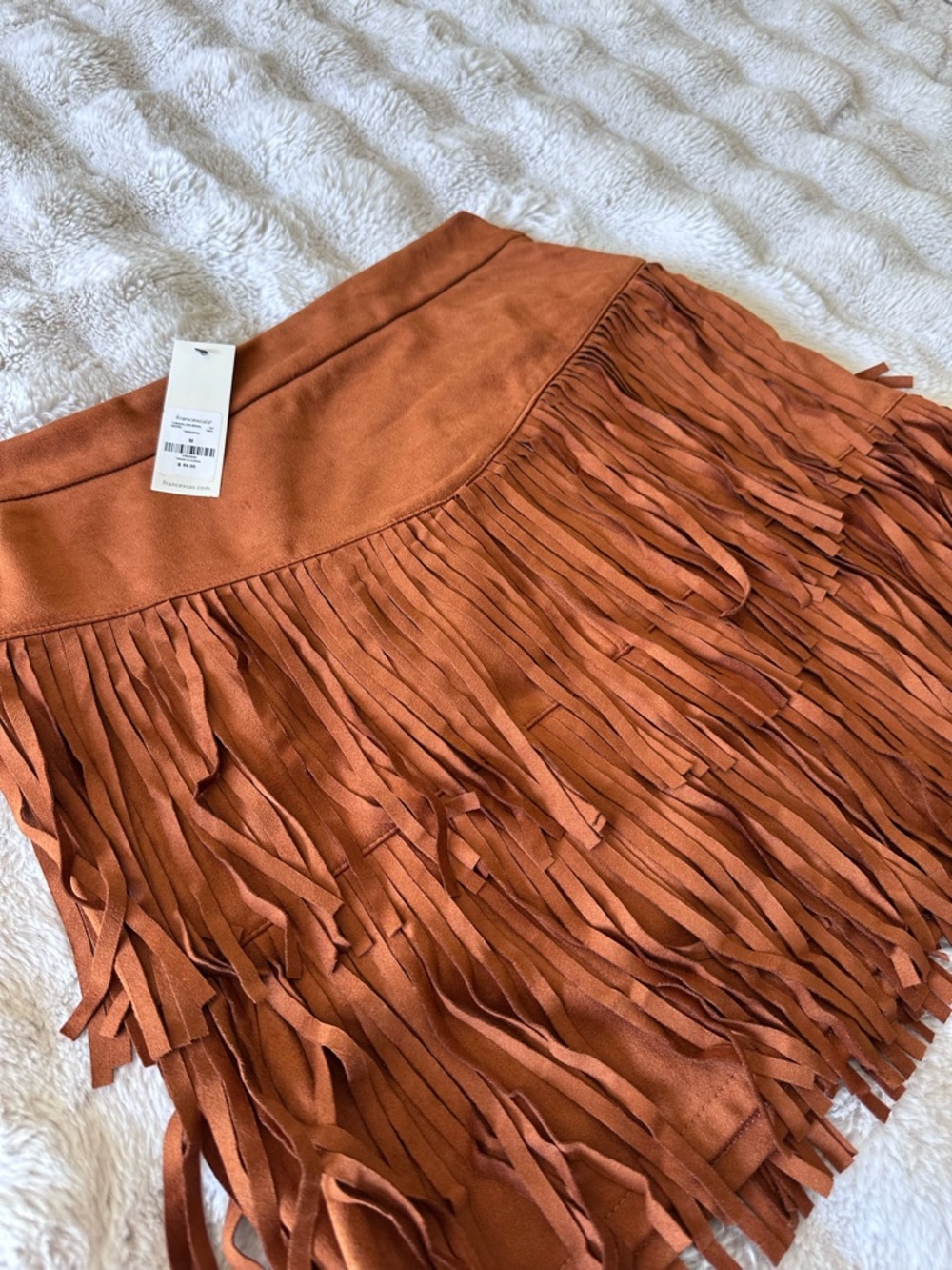 NWT Francesca's Collections Dark Camel Fringe Western Skirt